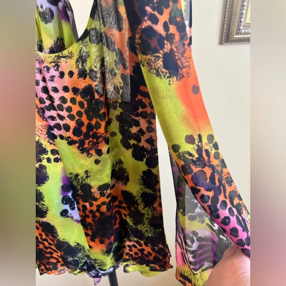 Diane Von Furstenberg Blouse with Scarf Silk Sleeveless Print Multicolor Size 10 - Picture 4 of 15